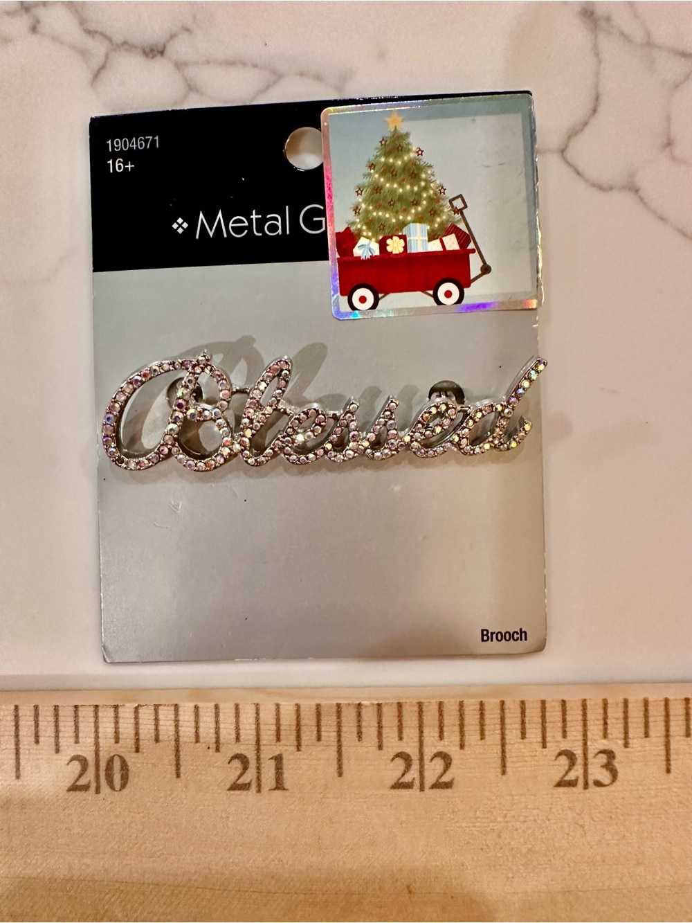 'Blessed' Crystal Script Brooch - Picture 5 of 8